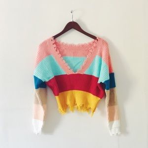 NWT Artist Distressed crop sweater
